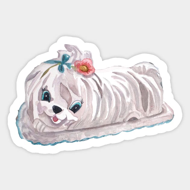 Vintage Puppy Butterdish Sticker by Kellykubellyboo